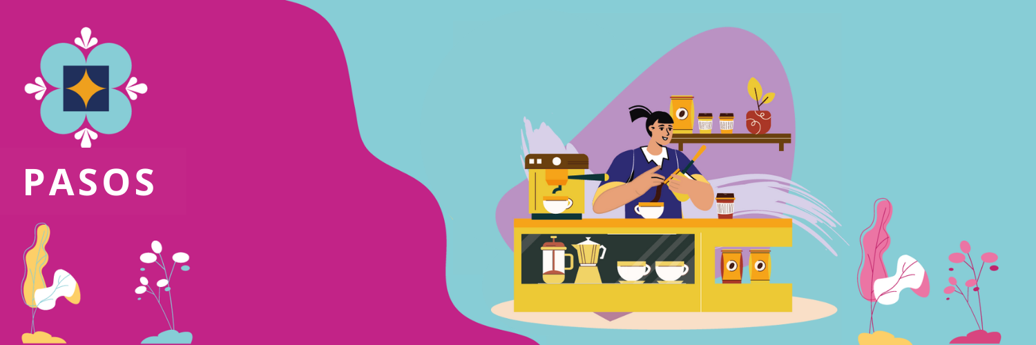 illustration of food entrepreneur and pasos logo