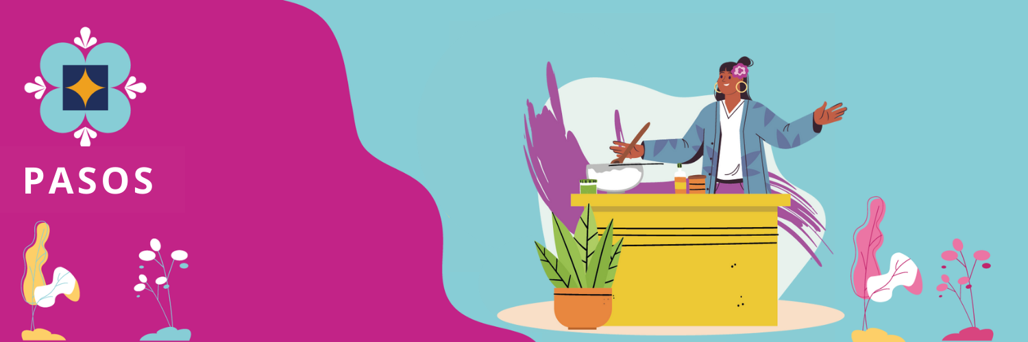 illustration of food entrepreneur with pasos logo.